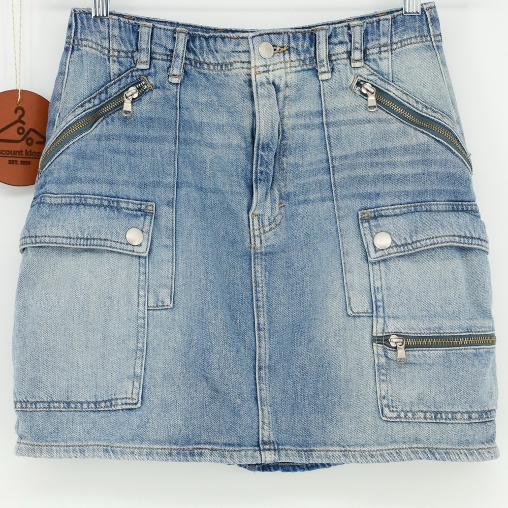We The Free Blue Stretch Avenue Cargo Denim Mini Skirt Size 28 Free People‎